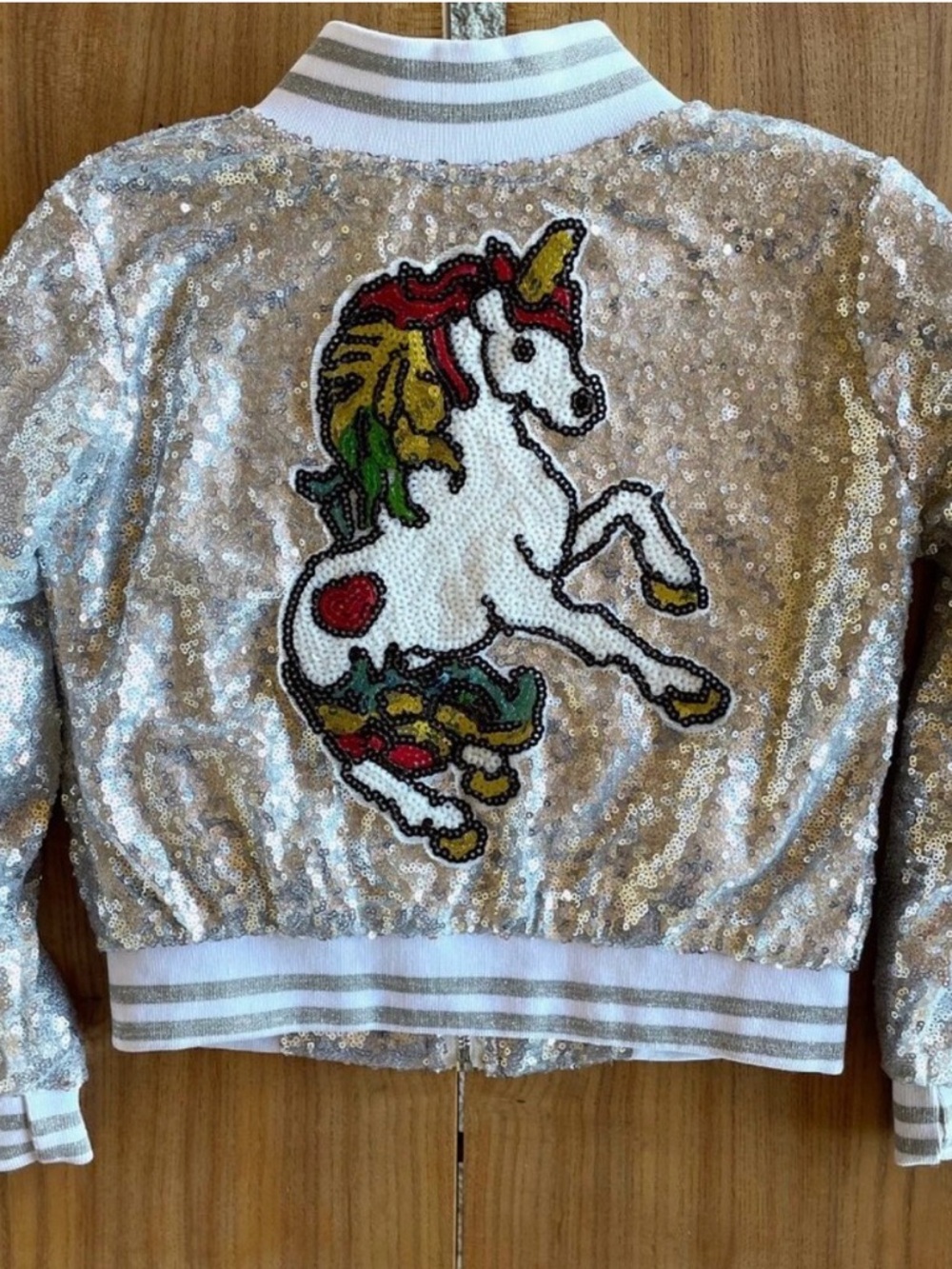LOLA + THE BOYS Girls Unicorn Sequin Bomber Jacket - Size 6? - Picture 2 of 12